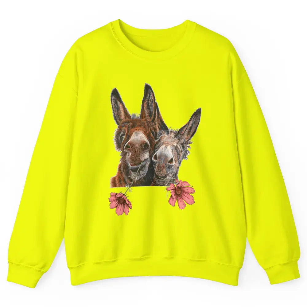 Wildflower Donkey Couple Retro Farm Animal Life Funny Donkey Unisex Crewneck Sweatshirt