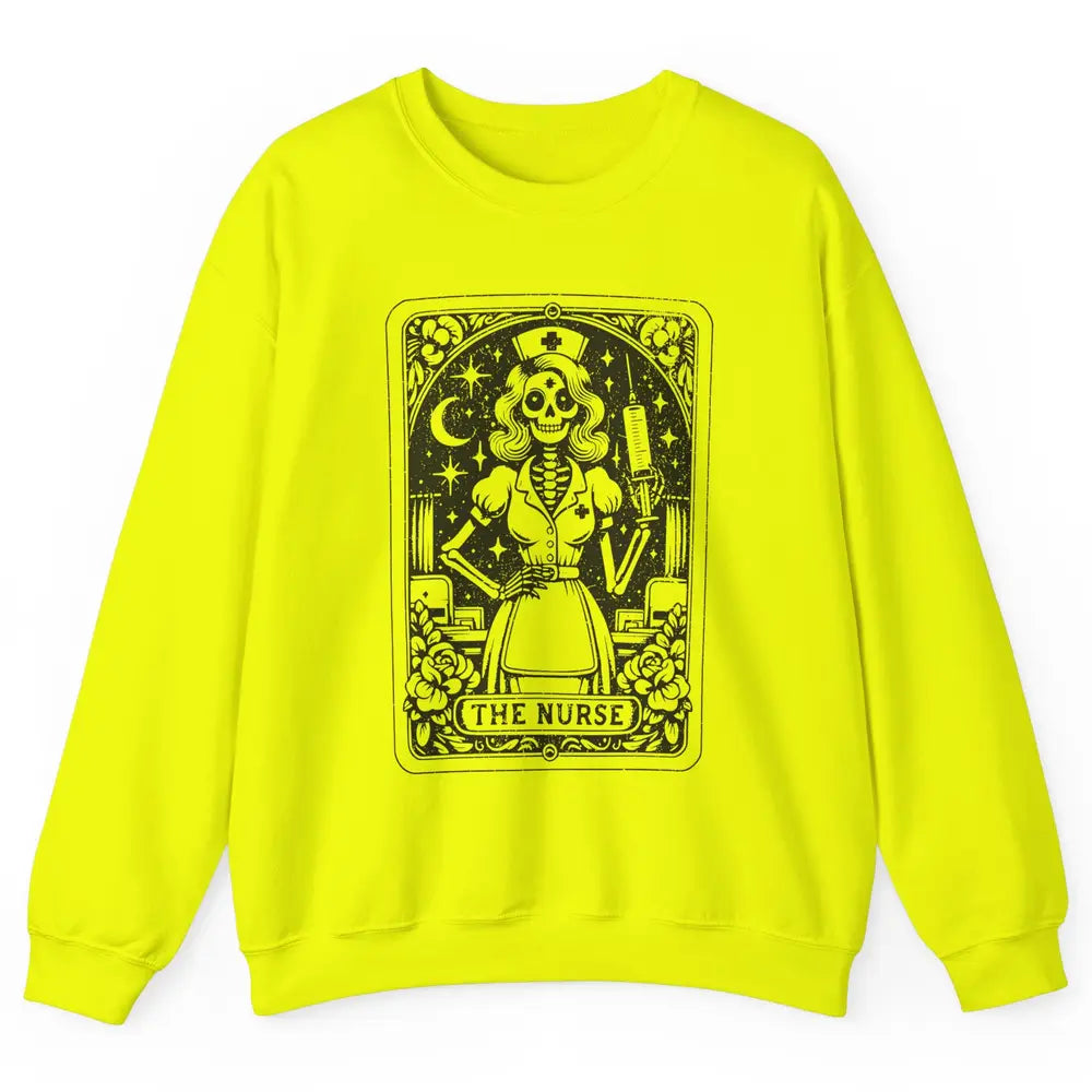 Retro Skeleton The Nurse Tarot Card Halloween Nursing Life Unisex Crewneck Sweatshirt