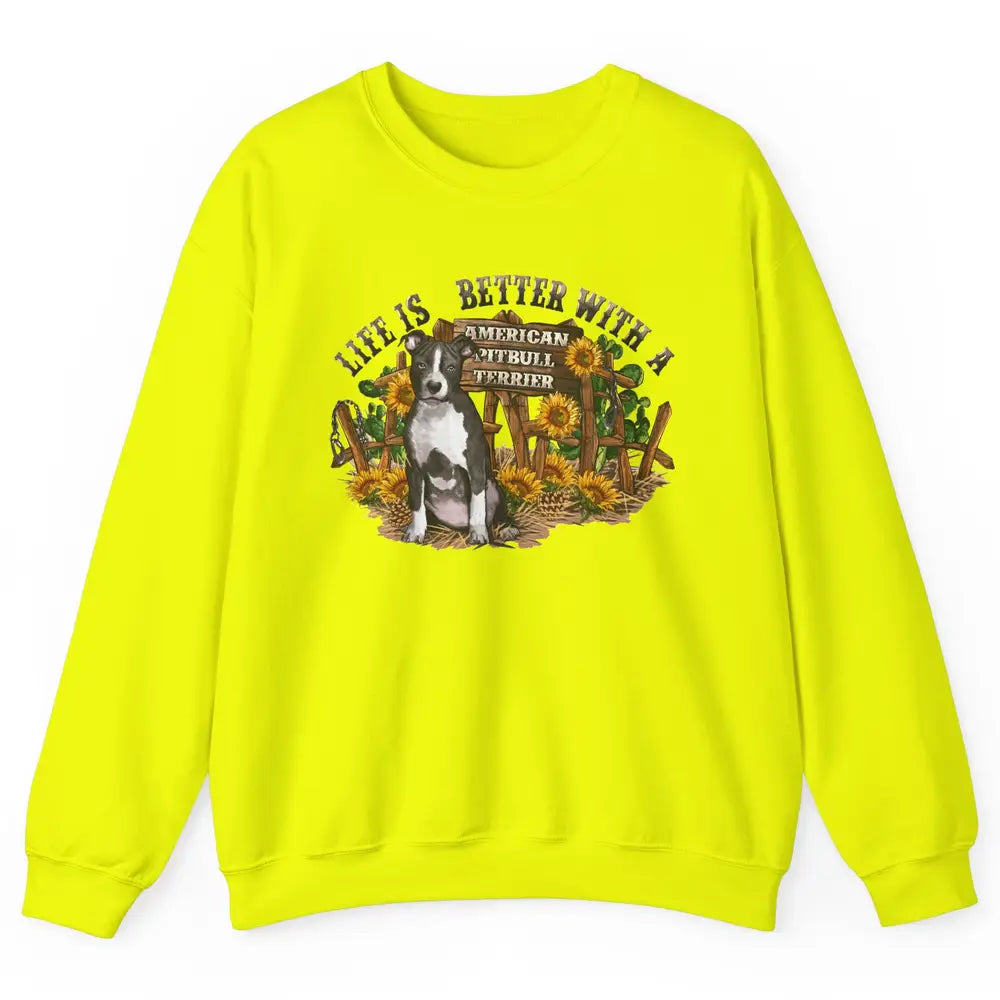 Sunflower Life Is Better With American Pitbull Terrier Mom Unisex Crewneck Sweatshirt