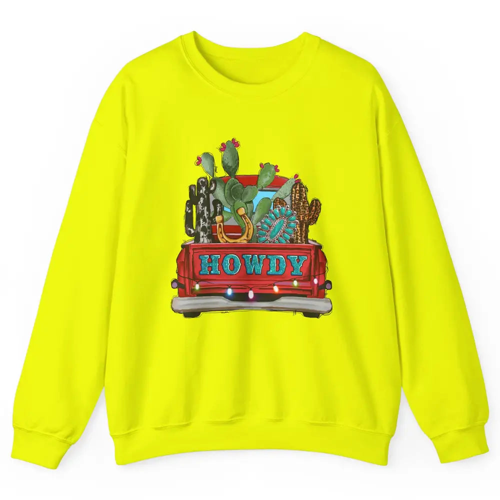 Howdy Truck Cactus Cowhide Western Christmas Gemstone Truck Unisex Crewneck Sweatshirt