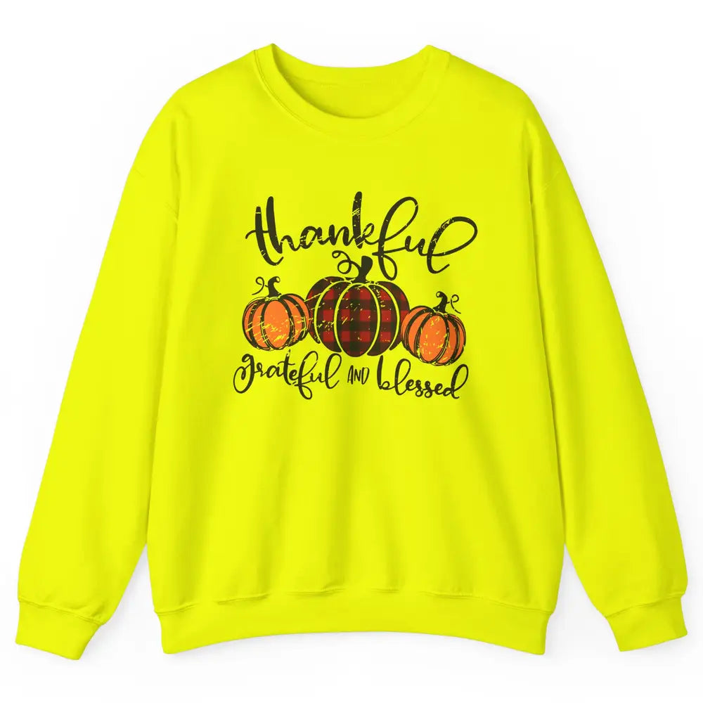 Vintage Grateful Thankful Blessed Pumpkin Fall Thanksgiving Unisex Crewneck Sweatshirt