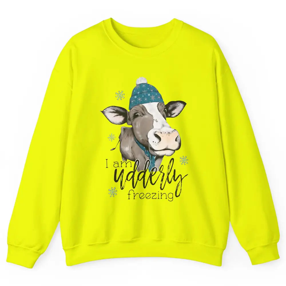 Funny Cow I'm Udderly Freezing Farmer Merry Christmas Winter Unisex Crewneck Sweatshirt