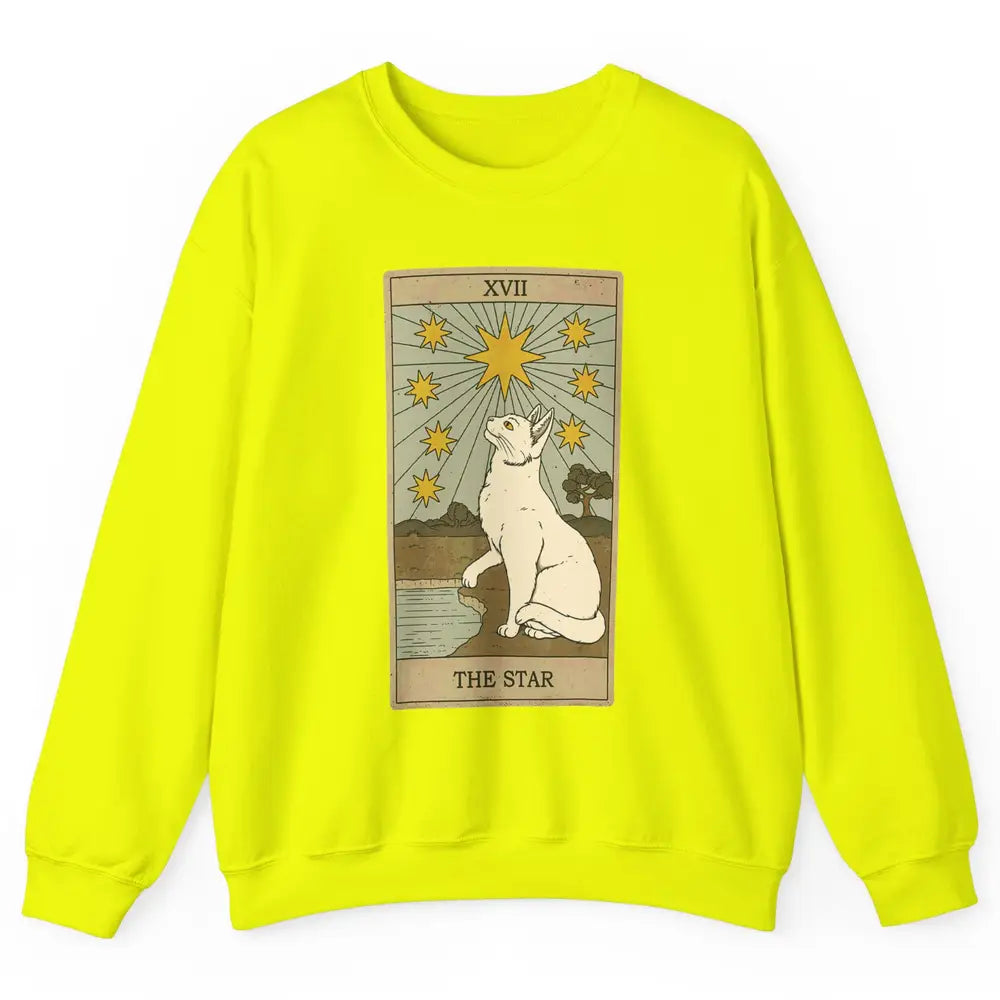 Tarot Card The Star White Cat Retro Mermaid Gothic Vintage Unisex Crewneck Sweatshirt