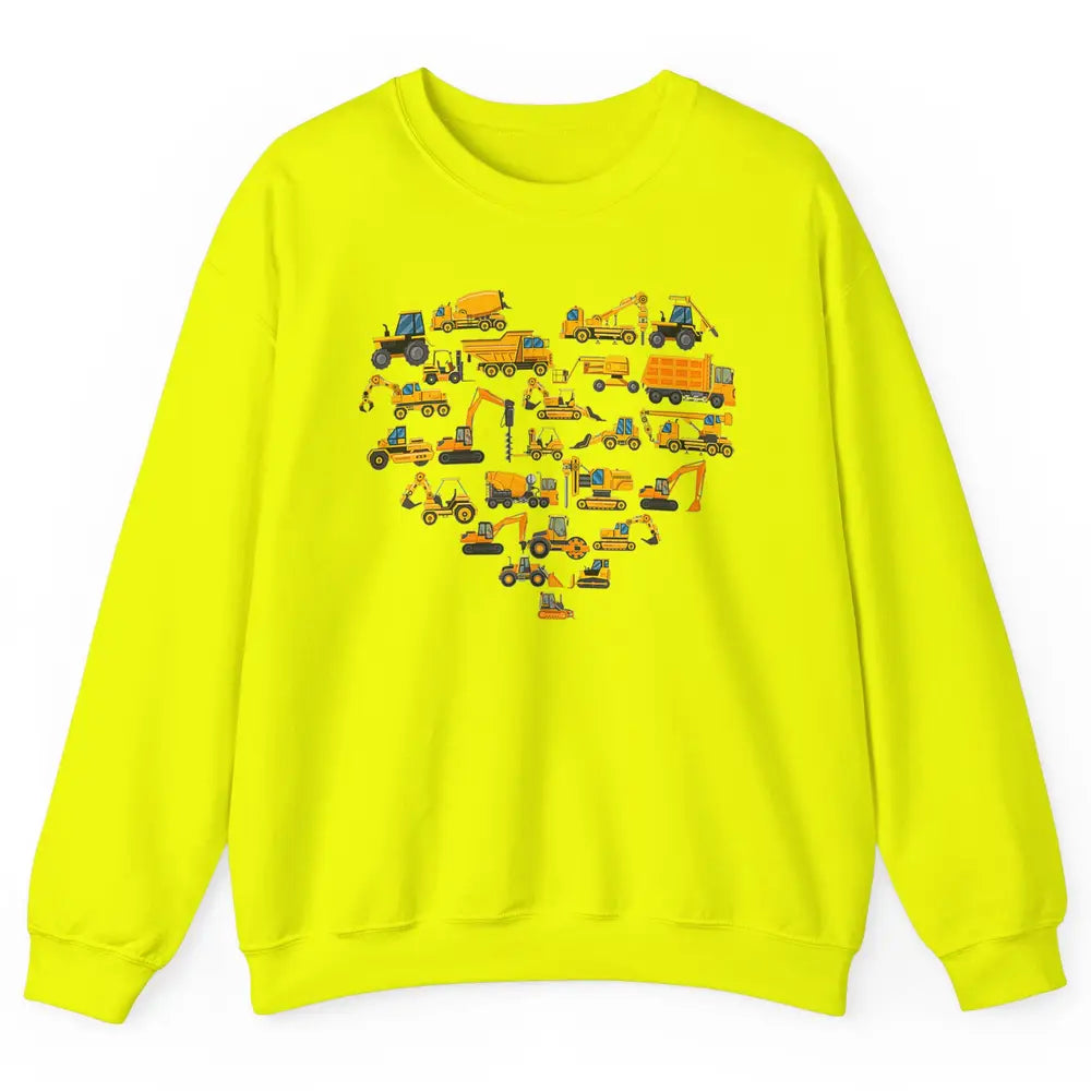 Types Of Construction Excavator Bulldozer Truck Heart Love Unisex Crewneck Sweatshirt