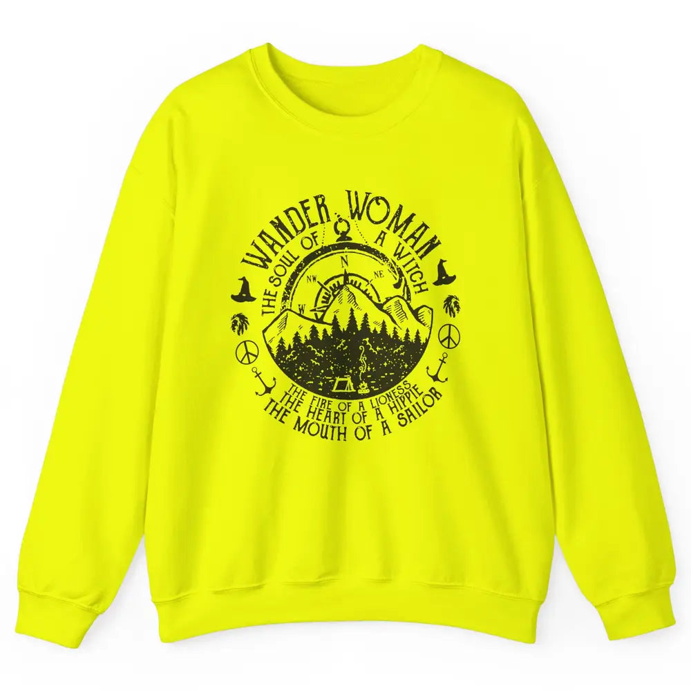 Retro Soul Of A Witch Wander Woman Compass Hiking Camping Unisex Crewneck Sweatshirt