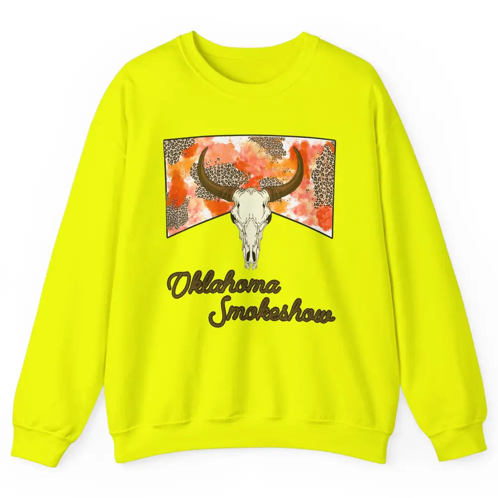 Boho Bull Skull Cow Print Oklahoma Smokeshow Western Country Unisex Crewneck Sweatshirt