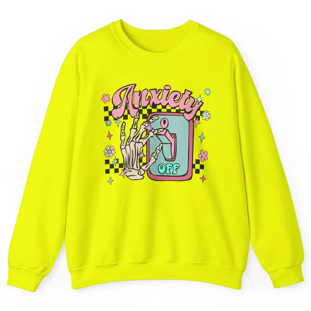 Retro Skeleton Hand Anxiety Off Halloween Mental Health Unisex Crewneck Sweatshirt