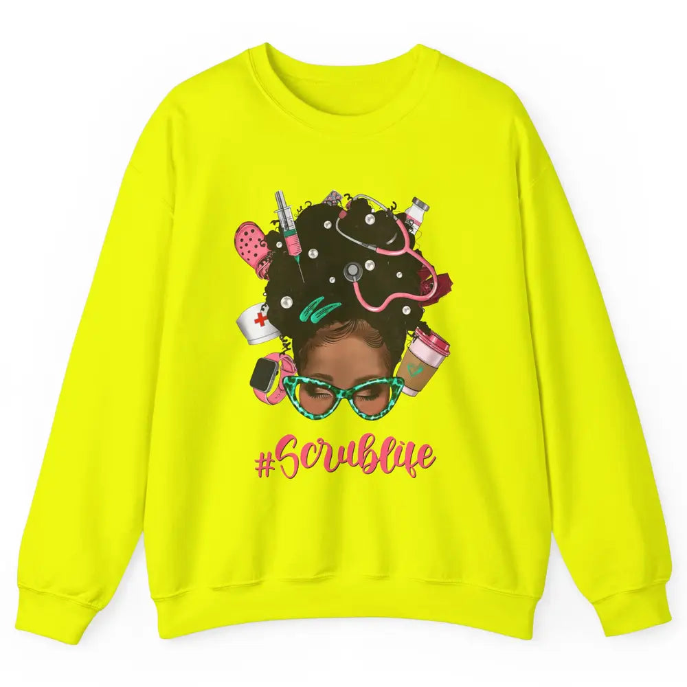 Afro Melanin Messy Bun Nurse Scrub Life CNA Appreciation Unisex Crewneck Sweatshirt