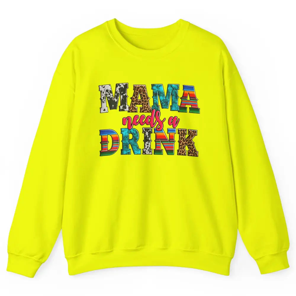 Western Mama Needs Drink Leopard Turquoise Mothers Day Retro Unisex Crewneck Sweatshirt