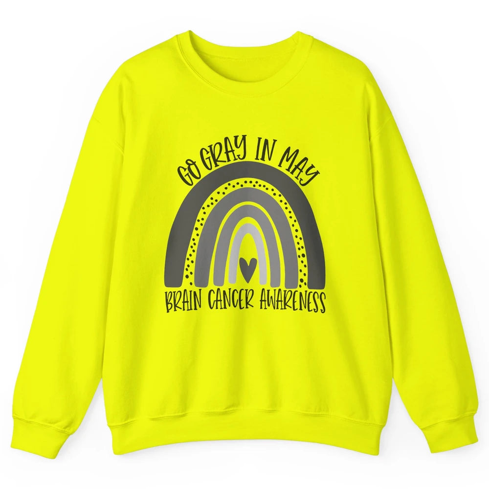 Brain Cancer Awareness Go Gray In May Gray Rainbow Heart Unisex Crewneck Sweatshirt