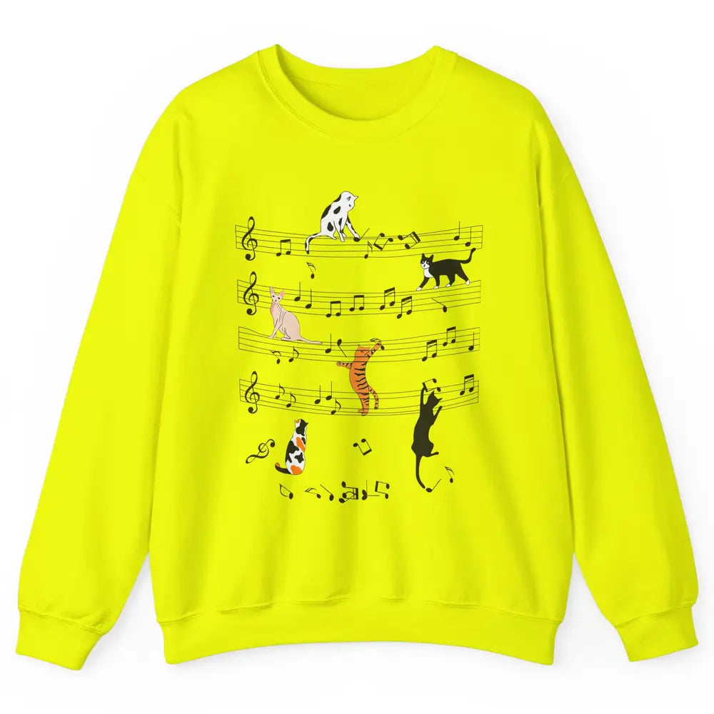 Cat On Music Sheets Cute Music Notes Funny Cat Musician Unisex Crewneck Sweatshirt