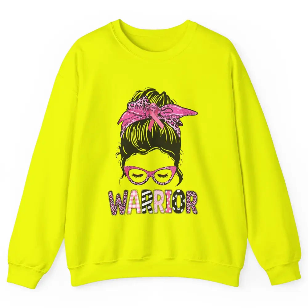 Warrior Fights Cancer Pink Leopard Ribbon Cancer Awareness Unisex Crewneck Sweatshirt