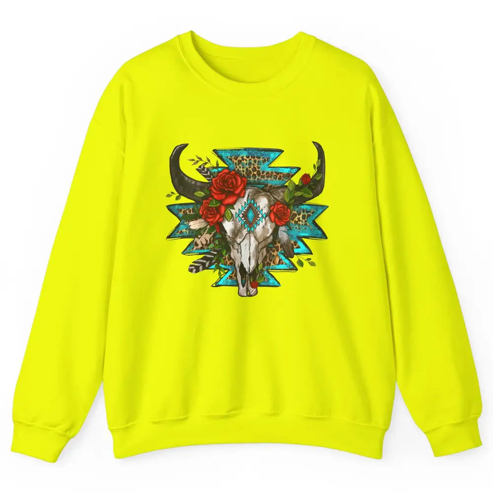 Aztec Heifer Skull Roses Cowboy Floral Leopard Vintage Texas Unisex Crewneck Sweatshirt