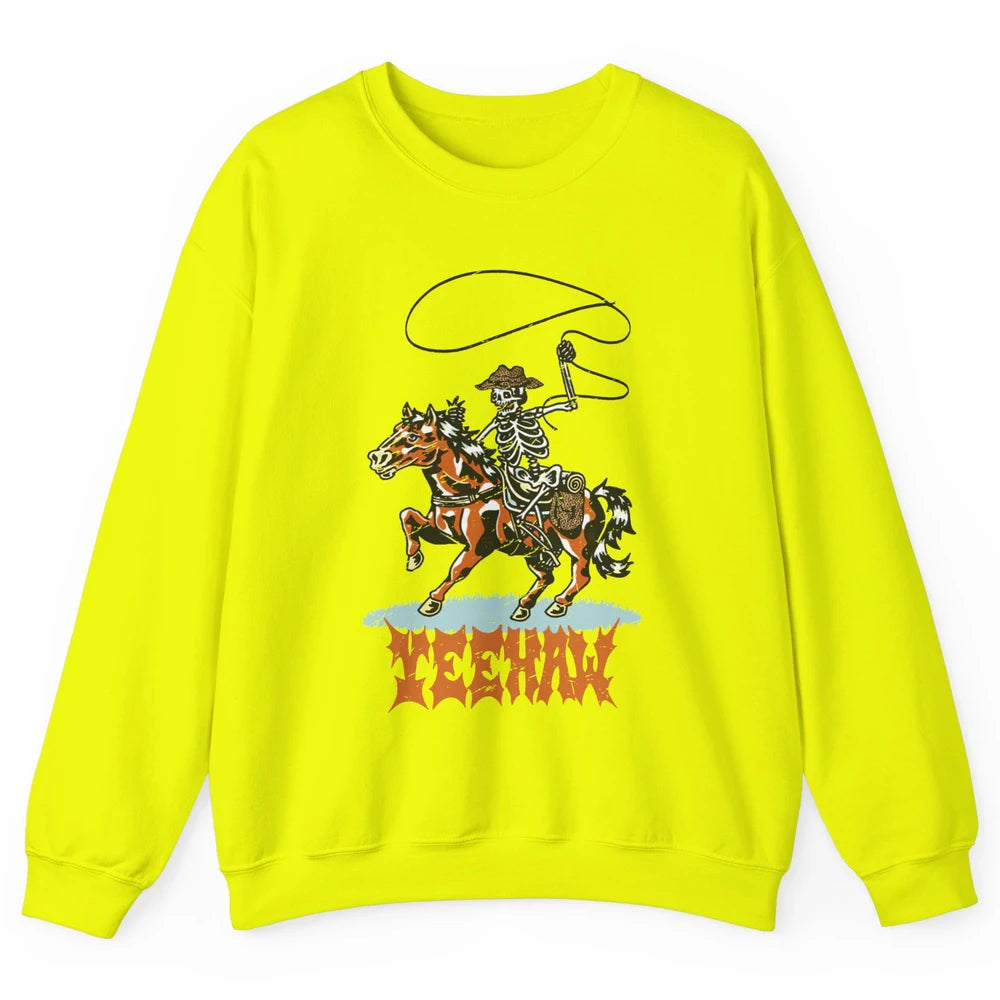 Retro Skeleton Cowboy Yeehaw Western Country Cowgirl Horses Unisex Crewneck Sweatshirt