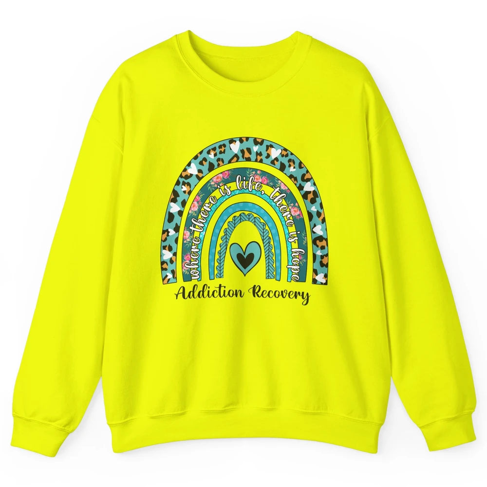 Addiction Recovery Awareness Rainbow Ribbon Blue Leopard Unisex Crewneck Sweatshirt