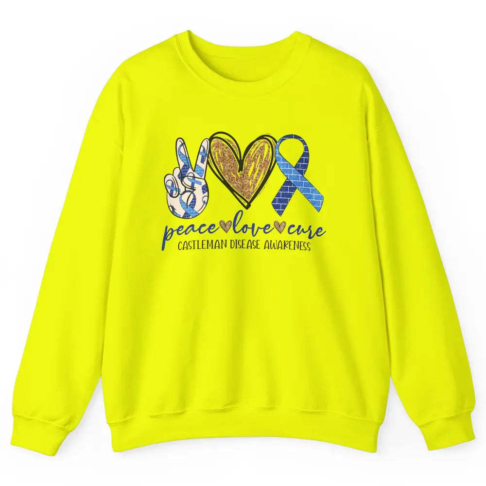 Castleman Disease Awareness Peace Love Cure Blue Ribbon Unisex Crewneck Sweatshirt