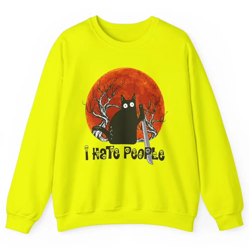 Black Cat Murderer I Hate People Pumpkin Halloween Costume Unisex Crewneck Sweatshirt