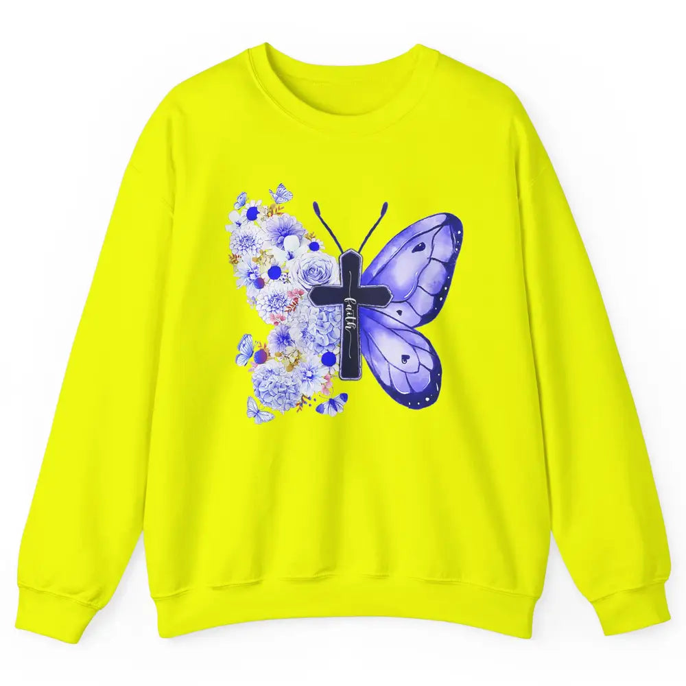 Butterfly Cross Faith Floral God Jesus Christian Bible Women Unisex Crewneck Sweatshirt