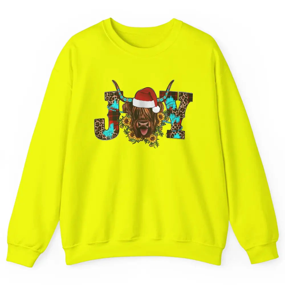 Highland Cow Christmas Joy Heifer Western Country Cowboy Unisex Crewneck Sweatshirt