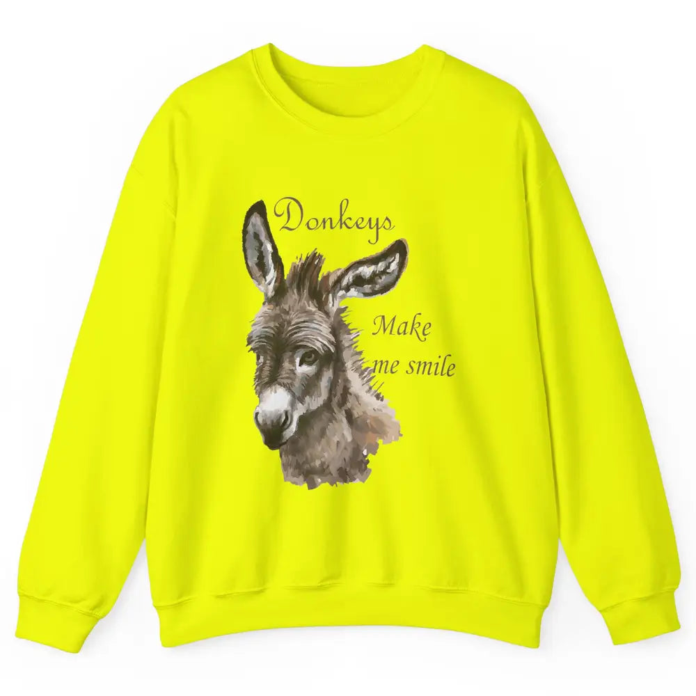 Watercolor Donkey Make Me Smile Farming Life Farm Animal Unisex Crewneck Sweatshirt