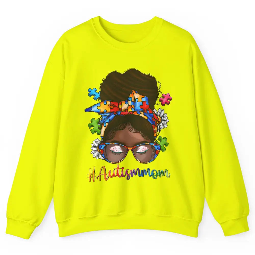 Autism Afro Mom Curly Hair American African Autism Awareness Unisex Crewneck Sweatshirt