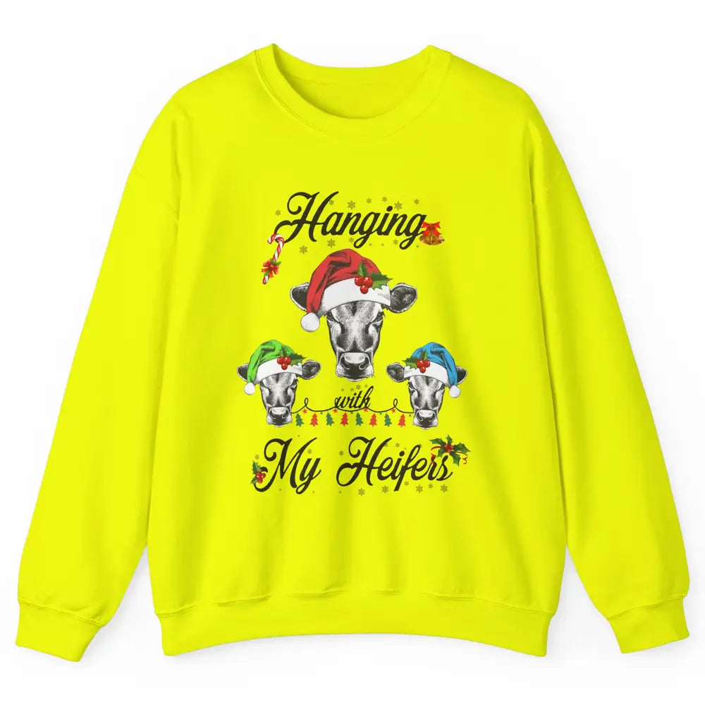 Funny Hanging With My Heifers Santa Heifer Christmas Costume Unisex Crewneck Sweatshirt