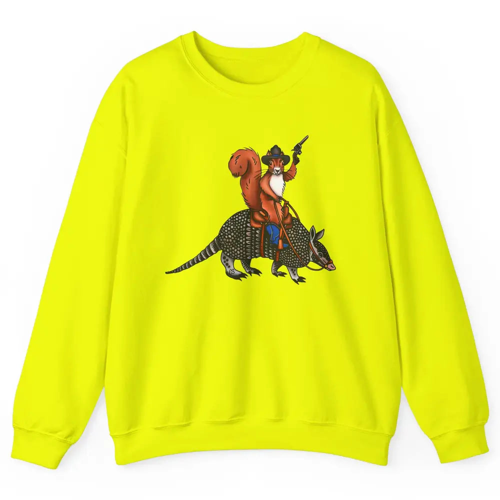 Retro Squirrel Cowboy Riding Armadillo Howdy Western Country Unisex Crewneck Sweatshirt