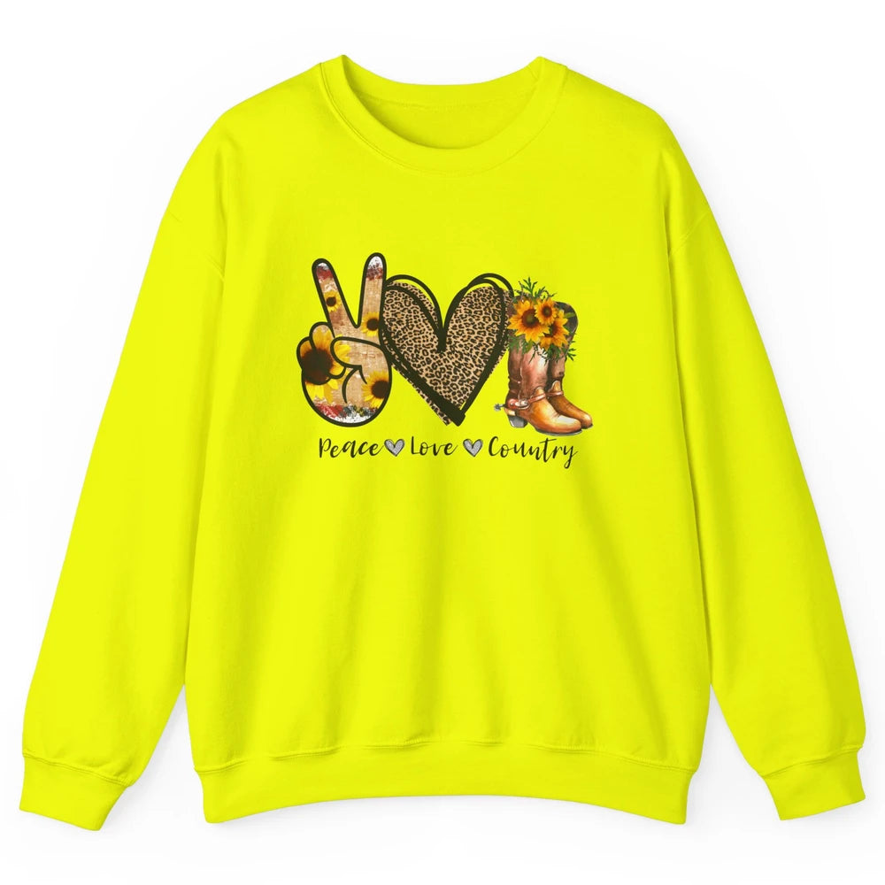 Retro Sunflower Peace Love Country Cowgirl Midwest Girl Boot Unisex Crewneck Sweatshirt