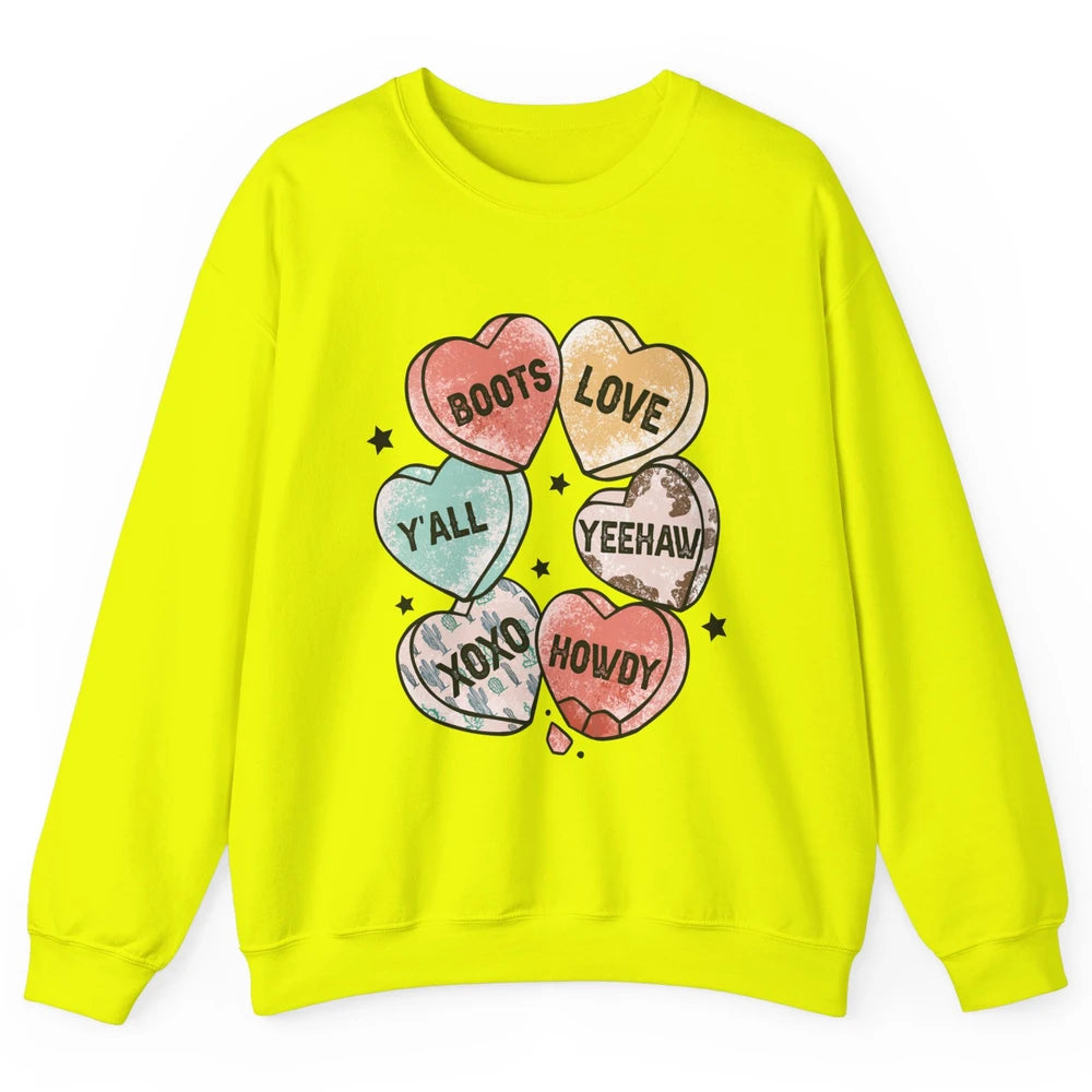 XOXO Love Cowboy Boots Howdy Cowgirl Hearts Western Country Happy Valentine's Day Yeehaw Vintage Cactus Unisex Crewneck Sweatshirt