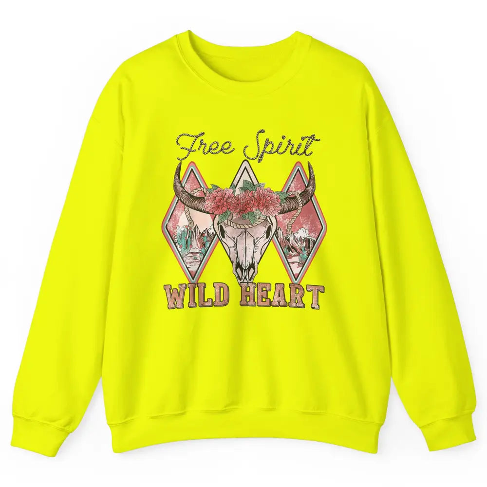 Bull Skull Free Spirit Wild Heart Valentine Western Rodeo Unisex Crewneck Sweatshirt