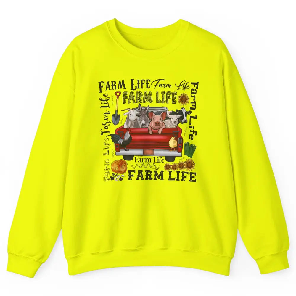 Sunflower Western Farm Life Animals Vegan Cow Pig Rooster Unisex Crewneck Sweatshirt