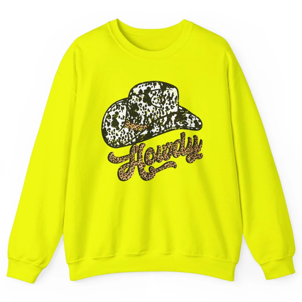 Vintage Leopard Cowboy Hat Howdy Western Country Cowgirls Unisex Crewneck Sweatshirt