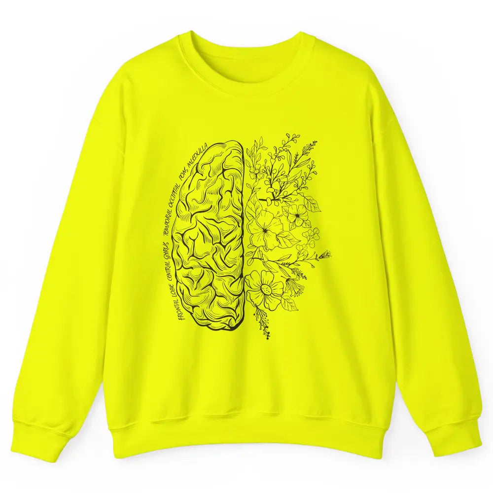 Brain Anatomy With Flowers Nursing School Doctor Neurologist Unisex Crewneck Sweatshirt