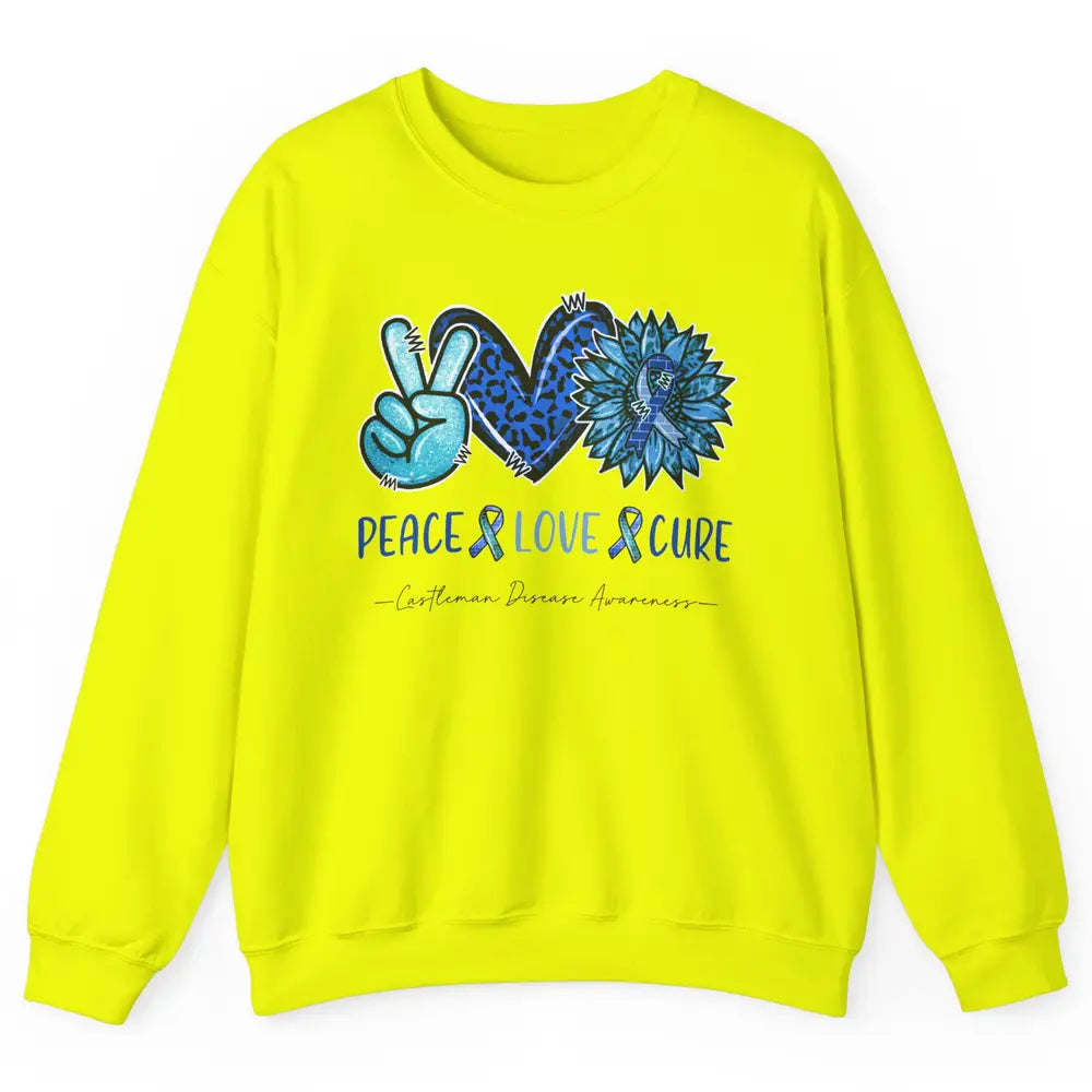 Castleman Disease Awareness Blue Ribbon Peace Love Cure Unisex Crewneck Sweatshirt