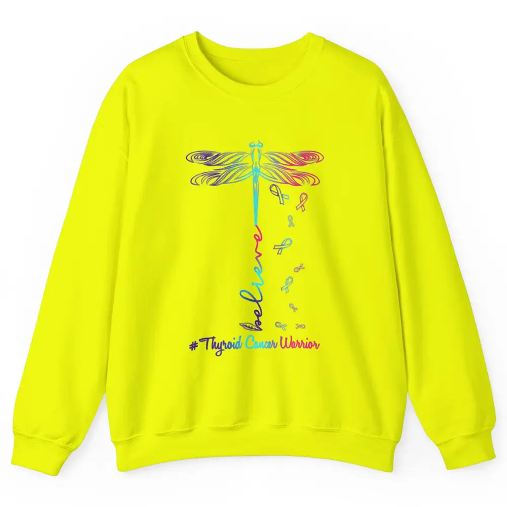 Thyroid Cancer Awareness Purple Pink Teal Ribbon Dragonfly Unisex Crewneck Sweatshirt