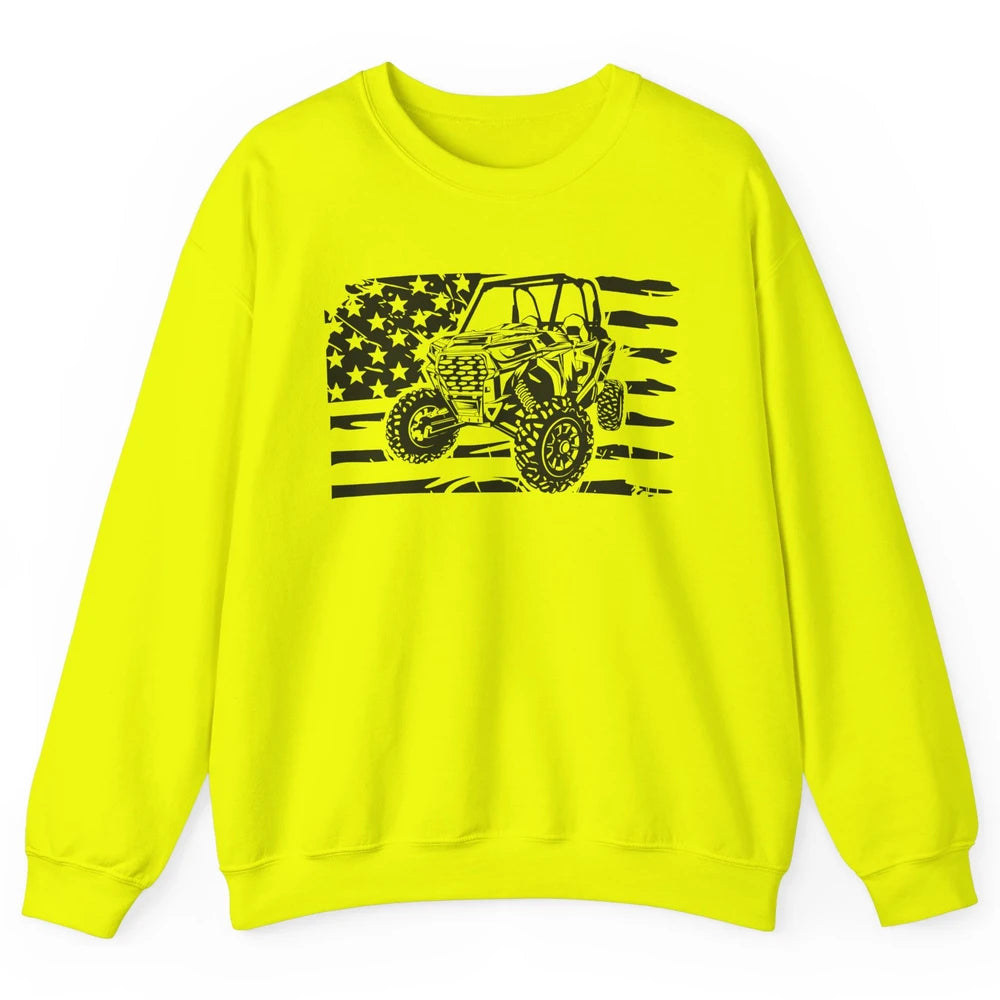 Retro US Flag UTV Riding Offroad Mountain Side By Side Rider Unisex Crewneck Sweatshirt