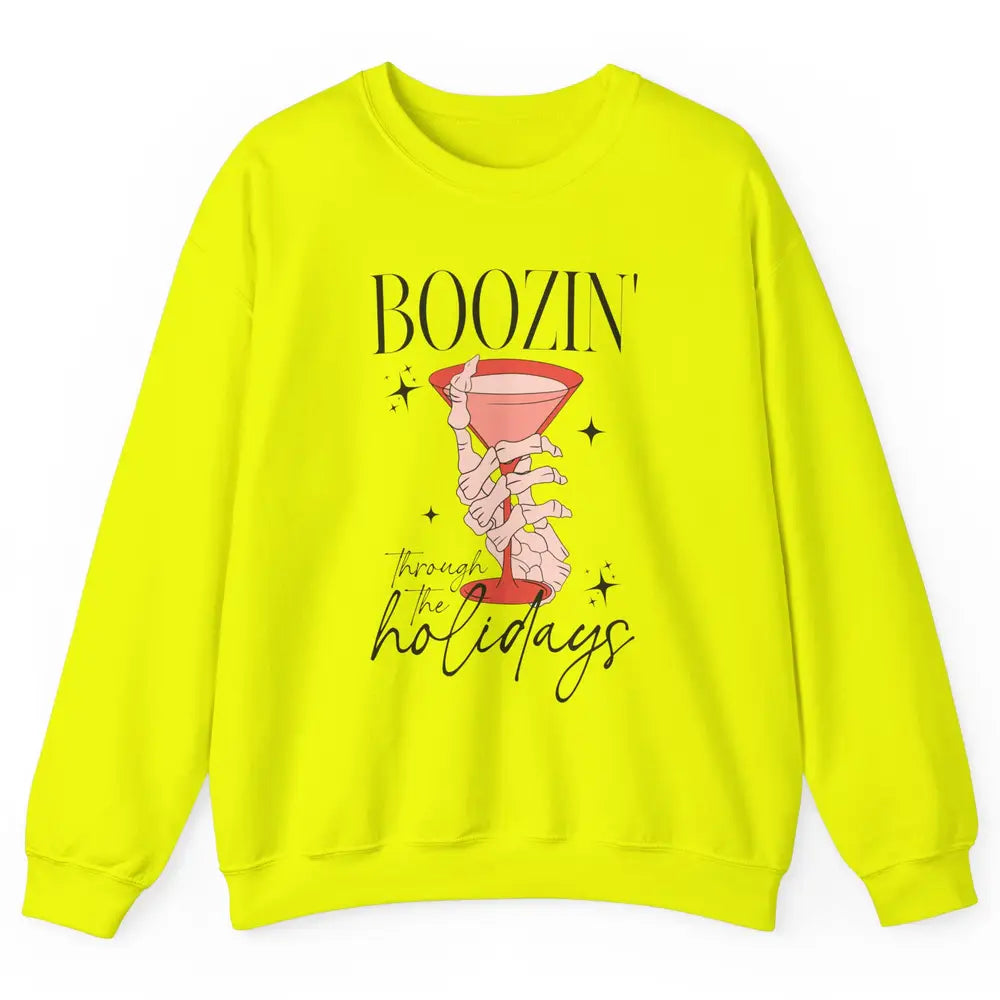 Boozin’ Through The Holidays Christmas Drinking Wine Glass Unisex Crewneck Sweatshirt