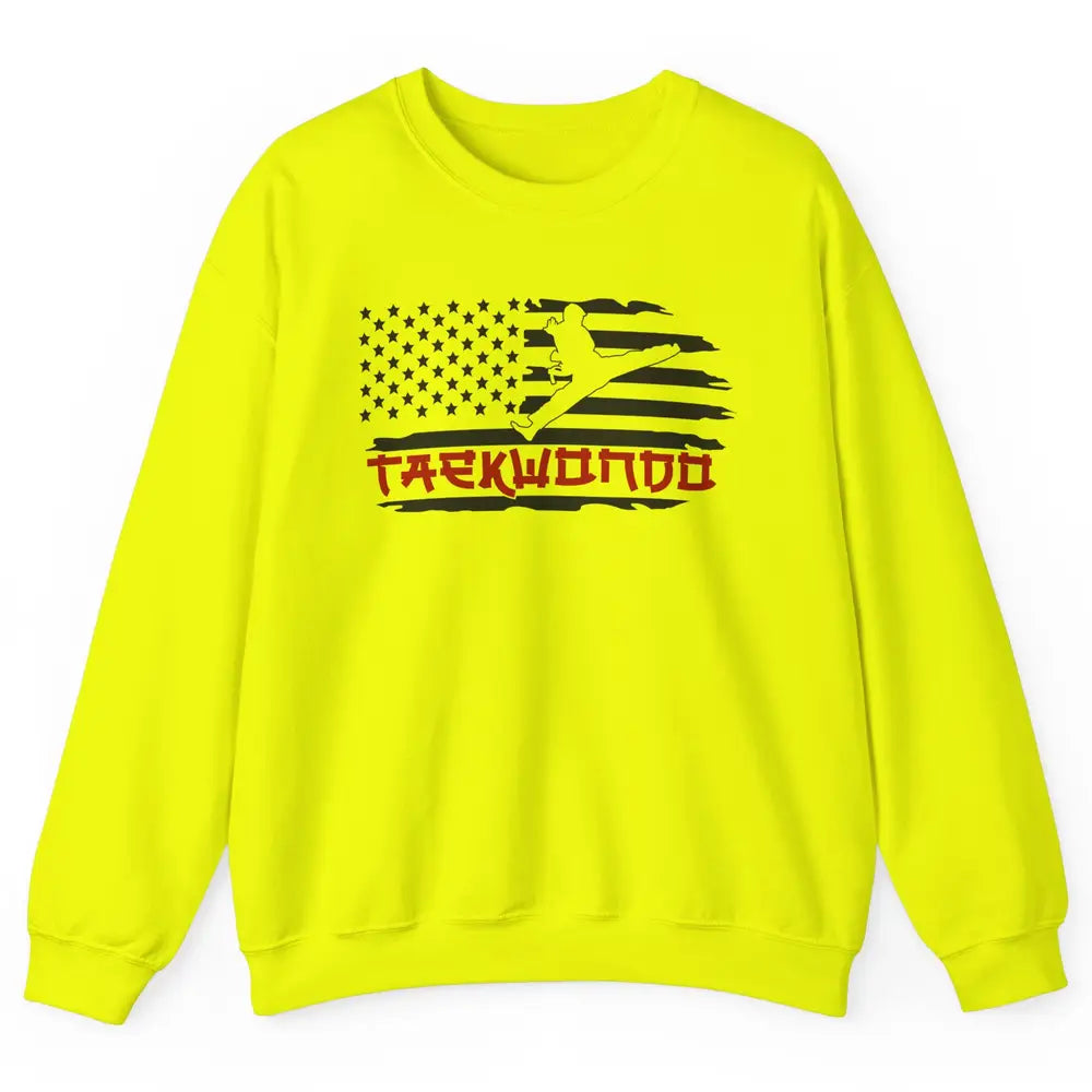 Taekwondo American Flag Karate Girl Boy Martial Art Gift Unisex Crewneck Sweatshirt