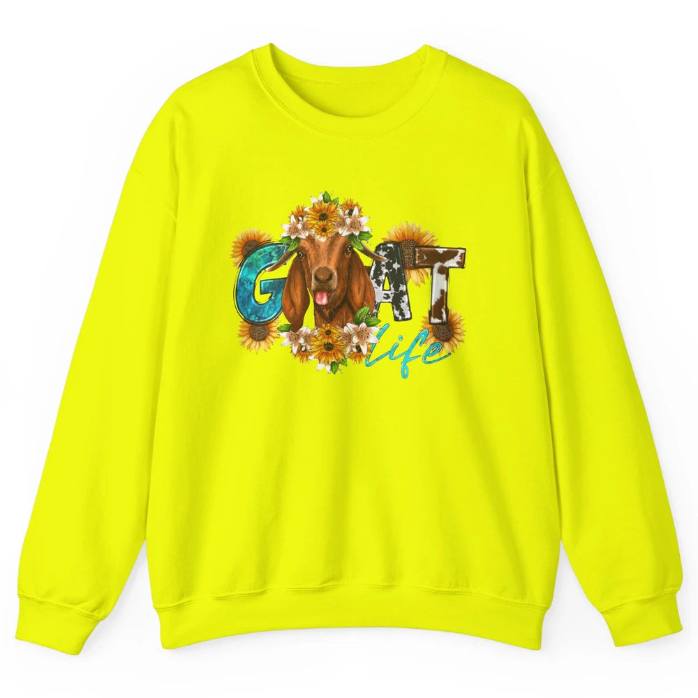 Sunflower Goat Life Just A Girl Who Love Goat Farmer Western Unisex Crewneck Sweatshirt