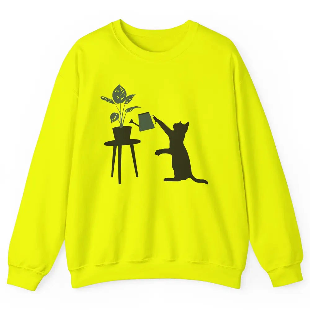 Black Cat Watering Plant Cat Gardening Planting Cat Lovers Unisex Crewneck Sweatshirt