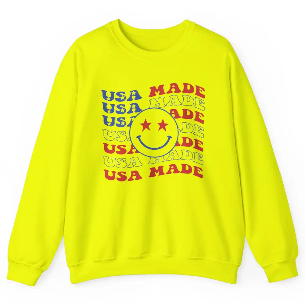 US Flag America Made Smiley Face July 4th American Patriots Unisex Crewneck Sweatshirt