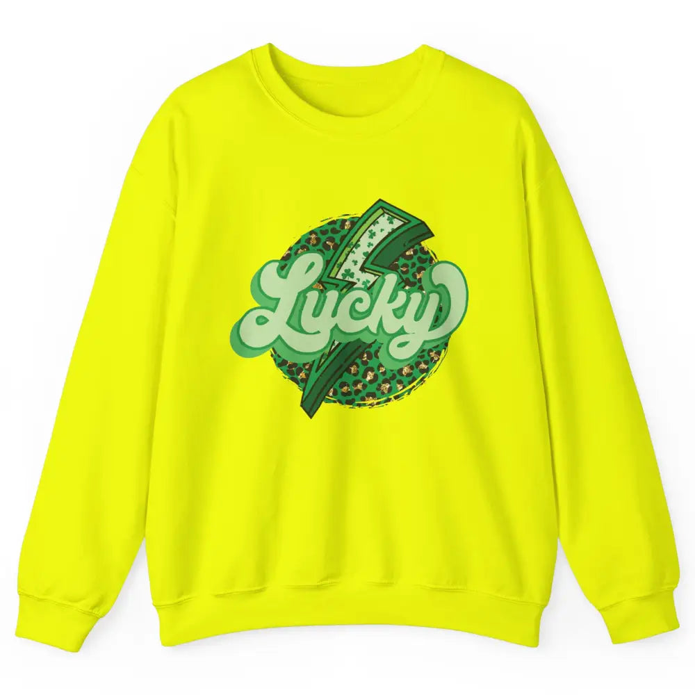 St Patrick Leopard Shamrocks Lucky Lightning Bolt Western Unisex Crewneck Sweatshirt