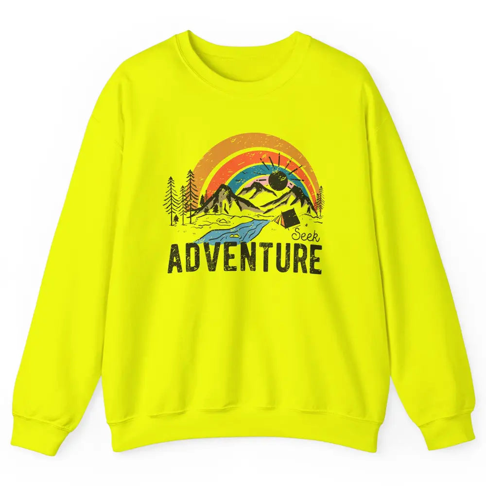 Vintage Mountain Sunrise Seek Adventure Camping Hiking Lover Unisex Crewneck Sweatshirt