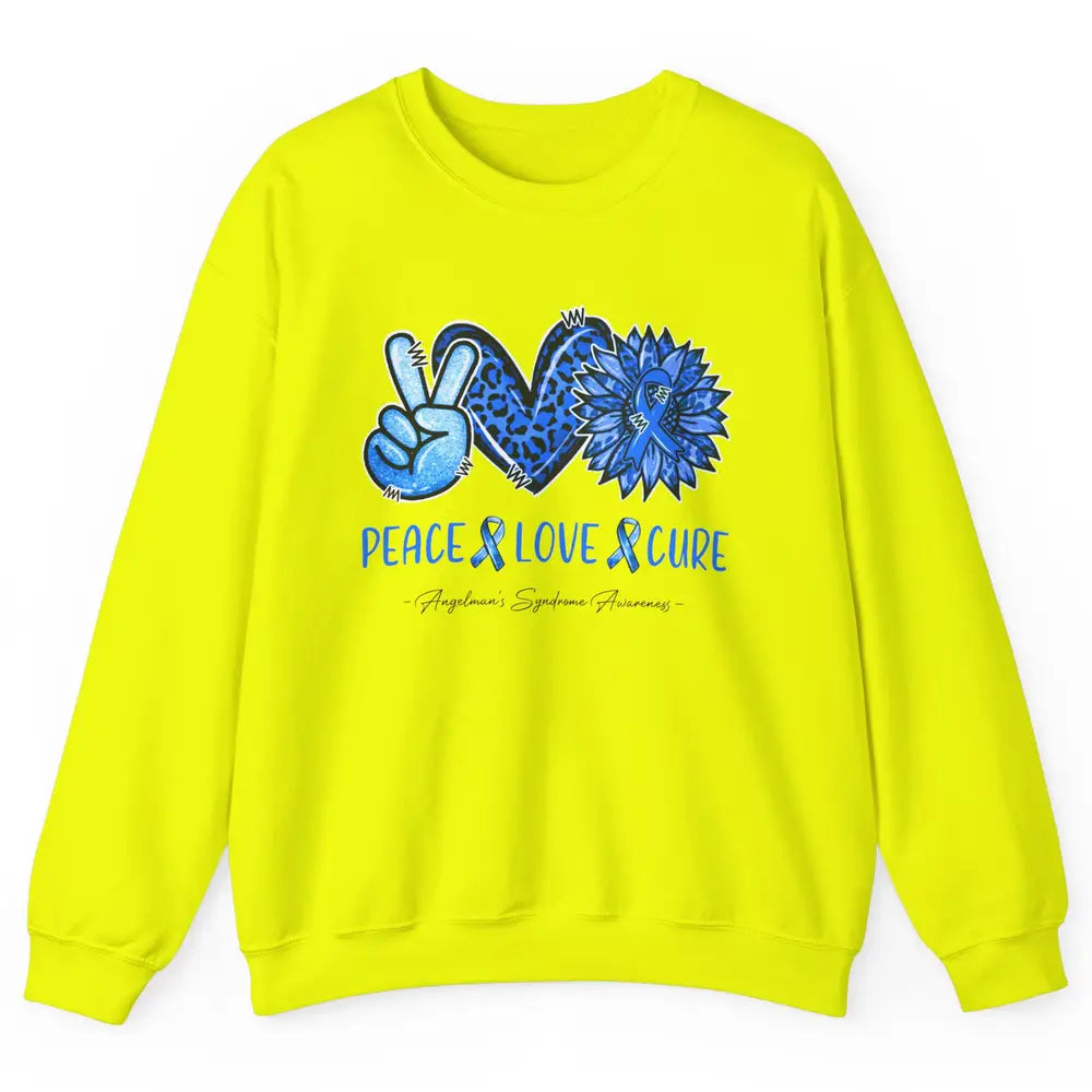 Angelman's Syndrome Blue Ribbon Peace Love Cure Sunflower Unisex Crewneck Sweatshirt