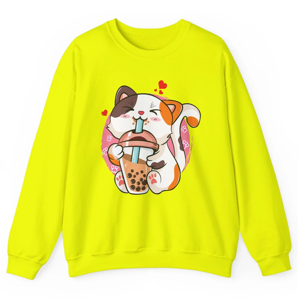 Boba Tea Cat Kawaii Cat Drink Milk Tea Kawaii Boba Cat Lover Unisex Crewneck Sweatshirt