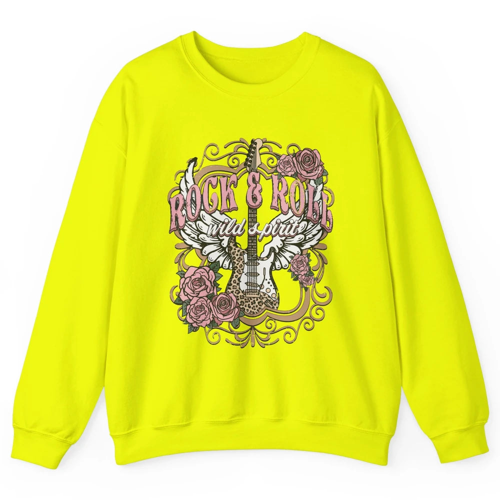 Vintage Rock Roll Wild Spirit Leopard Guitar Floral Western Unisex Crewneck Sweatshirt