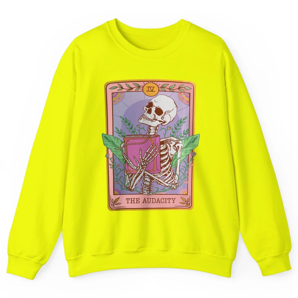 Retro Skeleton Reading Book The Audacity Plants Tarot Card Unisex Crewneck Sweatshirt