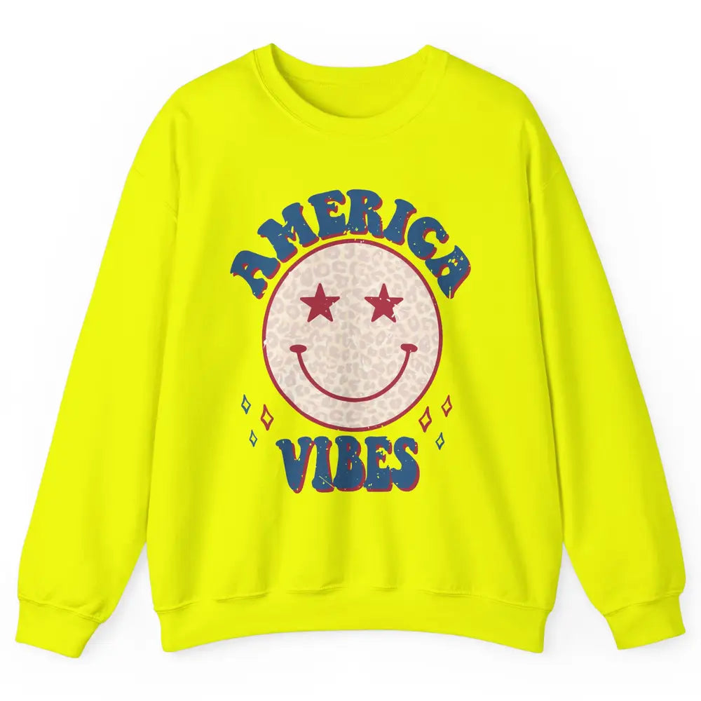 America Vibes Smile Patriotic 4th Of July Happy Face Summer Unisex Crewneck Sweatshirt