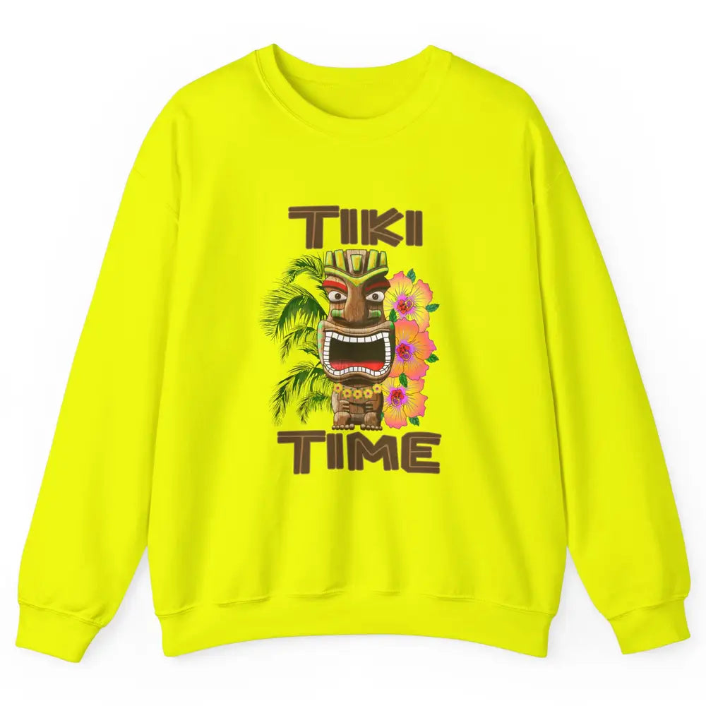 Aloha Flower Luau Tiki Time Hawaii Palm Tree Paradise Beach Unisex Crewneck Sweatshirt