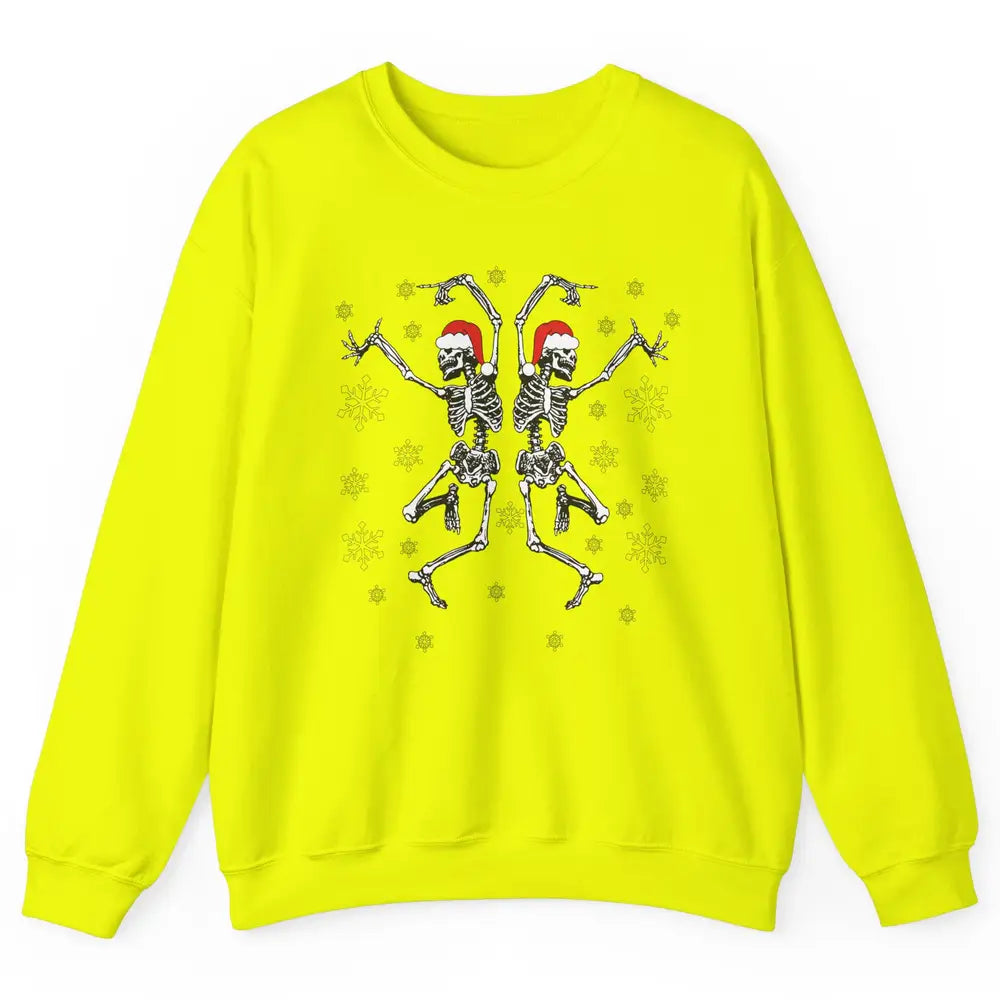 Funny Skeleton Christmas Dancing Snowflakes Santa Skeleton Unisex Crewneck Sweatshirt